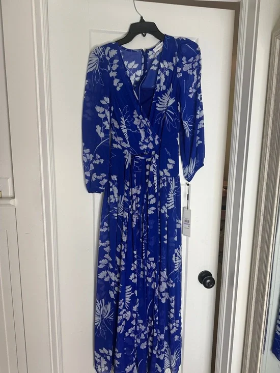 Calvin Klein Cobalt Blue Floral Wrap Maxi Dress - Picture 1 of 3